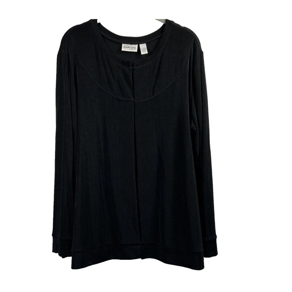 Chicos Travelers Jacket Size XL‎ Solid Black Hook & Eye Front Long Sleeve